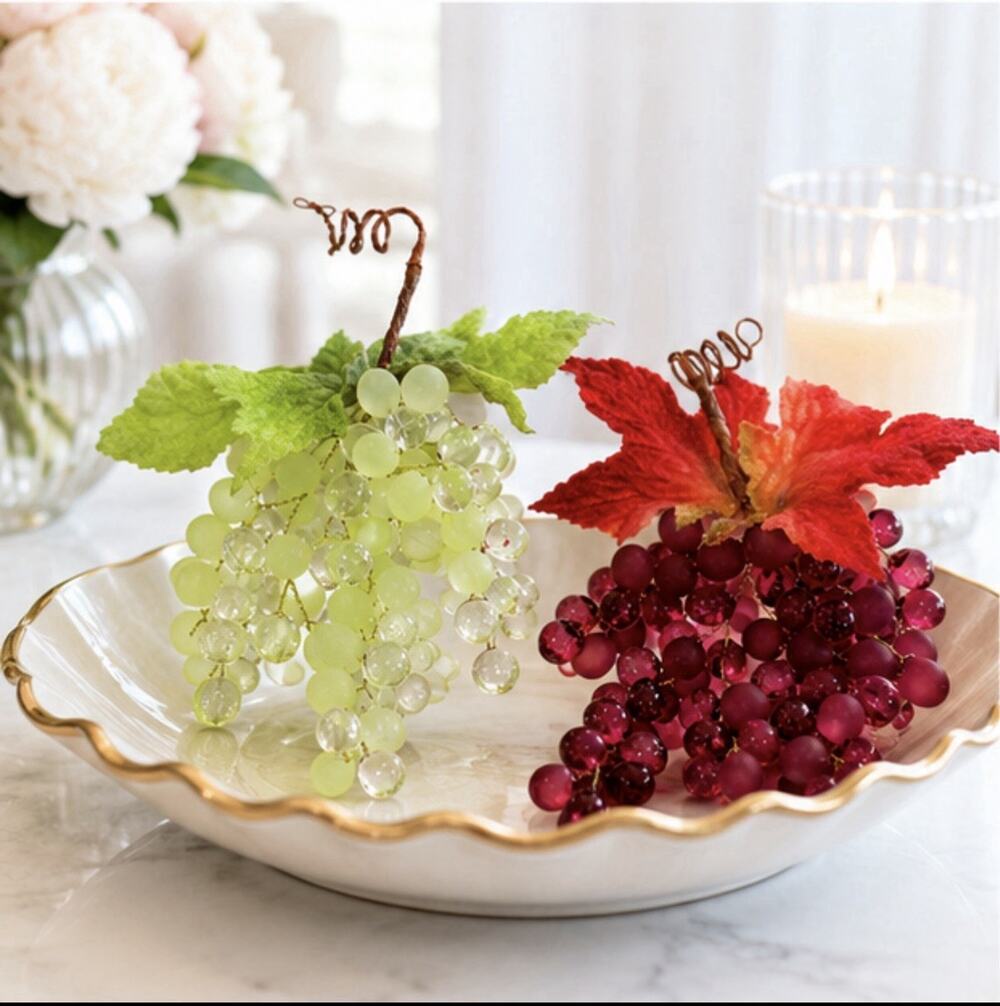 Vintage Lucite Style Acrylic Grape Clusters Frosted Clear Fruit Decor Set of 2